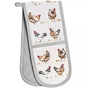 The Leonardo Collection Double Oven Gloves - Grey - Chickens Design - Kitchen Accessories Pot Holders