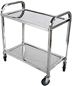 2-Layer Stainless Steel Roll Service Trolley School Restaurant Tableware Collection Car Double Layer Delivery Auto 360 ° Universal wheel (size: 85x45x90cm)