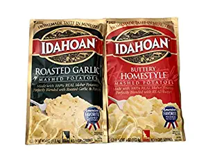 Idahoan Mashed Potatoes , 4 Oz Package - 2 PACK (Roasted Garlic & Buttery Homestyle)