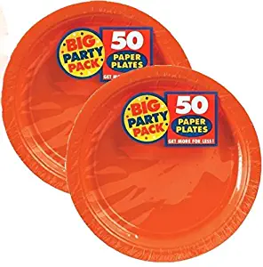Amscan Orange Big Party Pack Dinner Plates (100 Count), 9-Inch, 1, orange