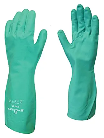 SHOWA 730 Nitrile Cotton Flock-lined Chemical Resistant Glove, Large (Pack of 12 Pairs)