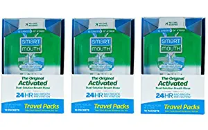 SmartMouth Mouthwash Travel Packets for 24 Hours of Fresh Breath Guaranteed, 3 Boxes, 10 packs each