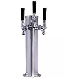 Kegco KC D4743TT-BRUSH Draft Beer Tower Brushed Triple Faucet, 3" Column, Stainless Steel