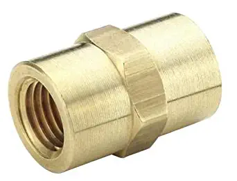 Parker Hannifin 207P-4 Brass Coupling Pipe Fitting, 1/4" Female Thread x 1/4" Female Thread
