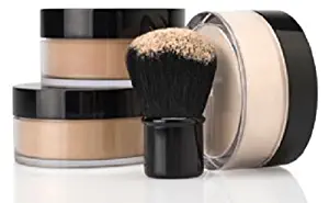 4pc FULL SIZE KIT (LIGHT) w/KABUKI Mineral Makeup Matte Loose Powder Bare Face Cosmetics Full Coverage Long Lasting All Skin Types SPF 18