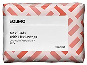 Amazon Brand - Solimo Thick Maxi Pads with Flexi-Wings for Periods, Overnight Absorbency, Unscented, Size 4, 28 Count