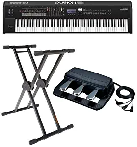 Roland RD-2000 88 Weighted Keys Digital Stage Piano - Bundle With Roland RPU-3 Pedal Unit with 3 Separate 1/4" Jacks, KS-20X Double Brace Keyboard X-Stand