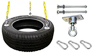 Eastern Jungle Gym Heavy-Duty 3-Chain Rubber Tire Swing Seat with Adjustable Coated Swing Chains, Tire Swivel, Snap Hooks, Mounting Hardware - Swing Set Accessories
