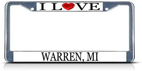 Cukudy Car Auto Tag Holder Chrome I Love Heart Warren Mi Aluminum Metal Car Auto Tag Holder Chrome Silver