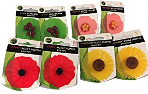 Charles Viancin, Floral Bottle Stopper: Hibiscus, Sunflower, Poppy, Grape, Set of 8, Assorted