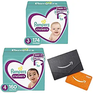 Diapers Size 3 (174 Count) and Size 4 (160 Count) - Pampers Cruisers Disposable Baby Diapers, ONE Month Supply with $20 Gift Card