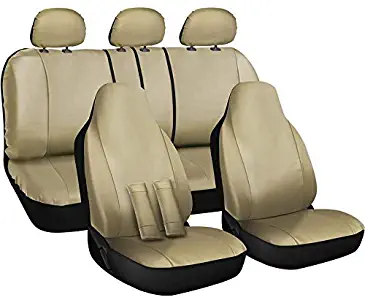 OxGord Car Seat Cover - PU Leather Solid Beige with Front Low Bucket and 50-50 or 60-40 Rear Split Bench - Universal Fit for Cars, Trucks, SUVs, Vans - 10 pc Complete Full Set