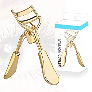 Stainless Steel Eyelash Curler with Silicone Refill Pads Pinch Pain-Free Suitable for Any Eye Shapes and Sizes (Gold)