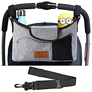 Baby Stroller Organizer, Hanging Stroller Caddy with Insulated Cup Holders, Stroller Pouch Organizer with Shoulder Strap, Universal Diaper Storage Bag for Stroller Wheelchair