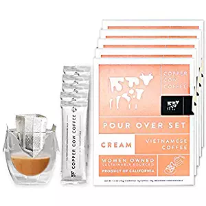 Copper Cow Coffee Vietnamese Pour Over with California Sweetened Condensed Milk – Single-Use Portable Packets - Dark Espresso Roast – 5 Pack