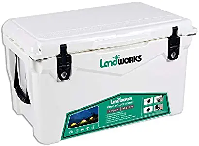 Landworks Rotomolded ENHANCED Ice Cooler 45QT Up to 10 Day Ice Retention Commercial Grade Food Safe Dry Ice Compatible UV Protection 15mm Gasket Bottle Openers Vacuum Release Valve Lo Profile Latches