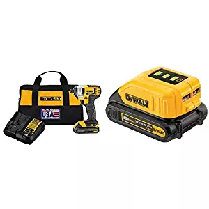 DEWALT DCF885C1 20V Max 1/4" Impact Driver Kit, with DCB090 12V/20V Max USB Power Source