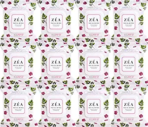 ZEA Facial Wipes Infused with Rose Hip Essential Oil-Alcohol and Paraben Free-30 Wipes Per Package, 12 Count