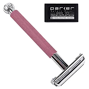 Parker 29L Long Handle Women's Double Edge Safety Razor and 5 Parker Premium Platinum Blades (Lavender)