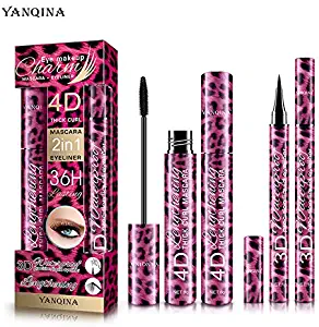 YKHOME Red Leopard Eyeliner Mascara Set Waterproof Thick Curled Net Red Makeup
