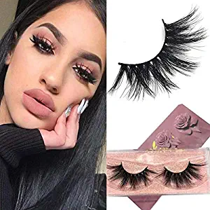 Googoo 3D Mink Eyelashes Long Type 100% Siberian Mink Fur False Eyelashes Natural Layered Effect Hand Made Strips Eyelashes Reusable Make Up Real Fake Eyelashes 1 Pair 25mm E80