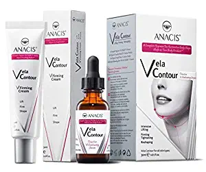 Neck Firming and Tightening, Lifting V line Serum, Chin contouring, Reduce Appearance of Double Chin, Loose and Sagging Skin. Vela Contour Serum + Cream 30 Ml (1+1)