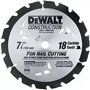 DEWALT DW3191 Series 20 7-1/4-Inch 18 Tooth Nail Cutting Saw Blade with 5/8-Inch and Diamond Knockout Arbor
