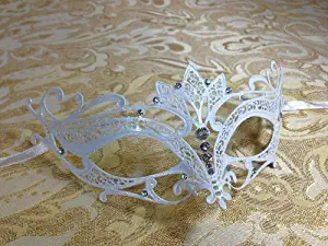 Majestic White Princess Venetian Masquerade Mask with Diamonds