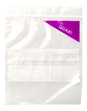 Elara PB-ZQ500 Reclozables Double Zipper Resealable Poly Storage Bags, Double Track Zip Closure, Quart Capacity, 1.75 Mil, LDPE, Food Safe, BPA Free (Case of 500)