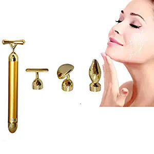 4 In 1 Combination Set Beauty Bar 24k Golden Pulse Facial Massager, T-Shape Electric Sign Face Massage Tools for Sensitive Skin Face Pull Tight Firming Lift