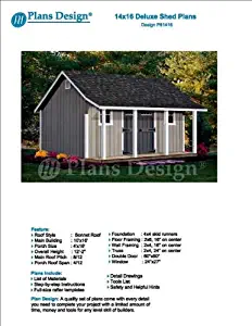 14' x 16' Storage Shed with Porch Plans for Backyard Garden - Design #P81416