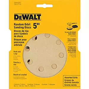 DEWALT DW4307 5-Inch 8 Hole Assortment Hook and Loop Random Orbit Sandpaper (5-Pack)