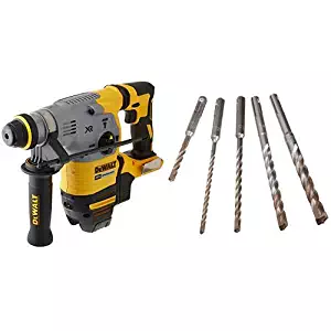 DEWALT DCH293B 20V Max XR Brushless 1-1/8" L-Shape SDS Plus Rotary Hammer Drill (Tool Only) with DEWALT DW5470 5-Piece Rock Carbide SDS Plus Hammer Bit Set