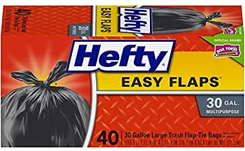 Hefty Easy Flaps Multipurpose Large Trash Bags, Unscented, 6 pack of 40 count 30 gallon bags