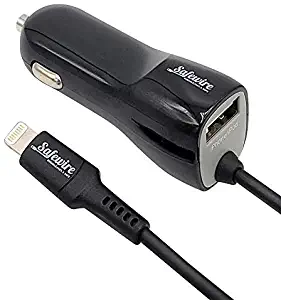 Apple Certified iPhone Car Charger - Ultra Durable 4ft Coiled Lightning Cable - 3.4 Amp Rapid Power - for iPhone 11 XS Max XR X 8 Plus 7 6S 6 SE 5S 5C 5 iPad Mini Air Pro iPod - Extra USB Port (Black)