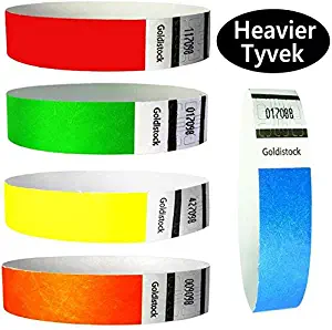 10,000 Count Heavier Tyvek Wristbands 7.5 Mil – Goldistock Rainbow Variety Pack – ¾” Arm Bands - 2,000 Each: Neon Green, Blue, Red, Yellow & Orange Party Armbands - Wrist Bands for Events