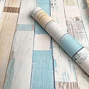 Faux Wood Wallpaper, H2MTOOL Shiplap Removable Self Adhesive Wallpaper Peel and Stick (17.7” x 78.7”, Mix-Color)