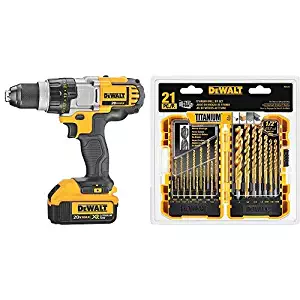 DEWALT 20V MAX XR Brushless Drill/Driver 3-Speed, Premium 4.0Ah Kit (DCD980M2) with DEWALT DW1361 Titanium Pilot Point Drill Bit Set, 21-Piece