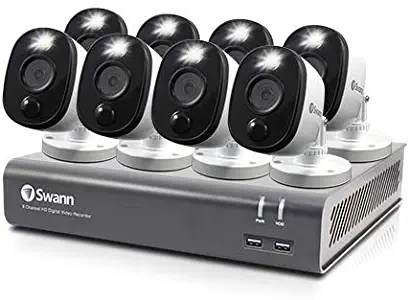 Swann 8 Channel 8 Camera Security System, Wired Surveillance 1080p HD DVR 1TB HDD, Audio Capture, Weatherproof, Color Night Vision, Heat & Motion Sensing Warning Light, Alexa + Google, SWDVK-845808WL