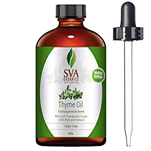 SVA Organics Thyme Essential Oil 4 Oz with Dropper 100% Pure Natural Premium Therapeutic Grade Oil for Skin Care, Hair Care, Body Massage & Aromatherapy