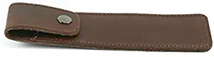 GBS Brown Leather Protective Travel Case for Straight Edge, Barber, Shavette & Manual Razors. Snap Button Closure to Keep Shaving Razor Secure. Provides Safety & Storage.