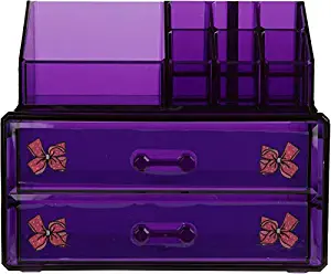 JoJo Siwa Makeup & Accessories Organizer, Purple, 1 Lb, Vanity Organizer, Lipstick Holder, Accessory Organizer, sliding drawers, Makeup Brushes, 2Piece Set