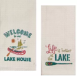 Kay Dee Designs Lake House Embroidered Kitchen Towels Set - Hand Towels with Boats and Paddles, Outdoor Camping Boating Dish Cloths