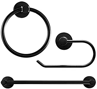 3-Piece Black Decorative Bathroom Hardware Set – Zinc Modern Bathroom Hardware – Matte Black Bathroom Wall Accessories – Include Towel Bar, Toilet Paper Holder, Towel Holder