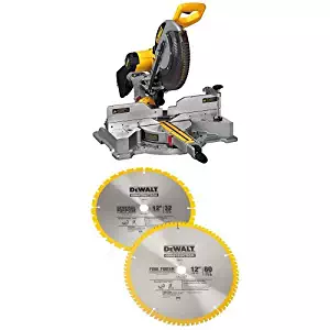 DEWALT DWS709 Slide Compound Miter Saw, 12-Inch w/ DW3128P5 80 Tooth and 32T ATB Thin Kerf 12-inch Crosscutting Miter Saw Blade, 2 Pack