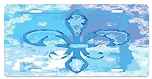 Ambesonne Fleur de Lis License Plate, Illustration of Lily Flower Like Frozen Heredic Nobility Emblem Queenly Style Print, High Gloss Aluminum Novelty Plate, 5.88