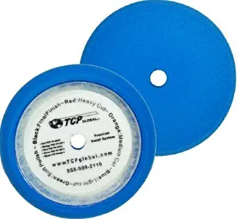 TCP Global Brand 8" Blue Medium Foam Grip Pad Light Cut Polish Buff - Hook & Loop