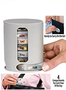 Pill Box,Weekly 7 Day Pill Organizer - Prescription, Medicine, Vitamin Case - Daily AM PM Travel Reminder Holder, Medication Dispenser Container, Includes Pill Cutter/Splitter