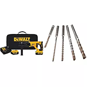 DEWALT DCH133M2 20V Max XR Brushless 1" D-Handle Rotary Hammer Kit with DEWALT DW5470 5-Piece Rock Carbide SDS Plus Hammer Bit Set