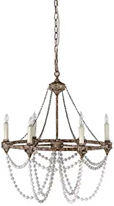 Gabby Home Nadia White Washedwood and Rust Six-Light Chandelier